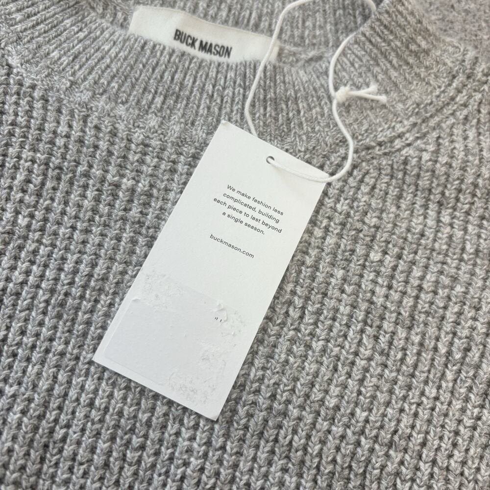 NWT Buck Mason Womens Small Gray Seafarer Cotton Shrunken Crew Sweater Fisherman - Picture 6 of 15